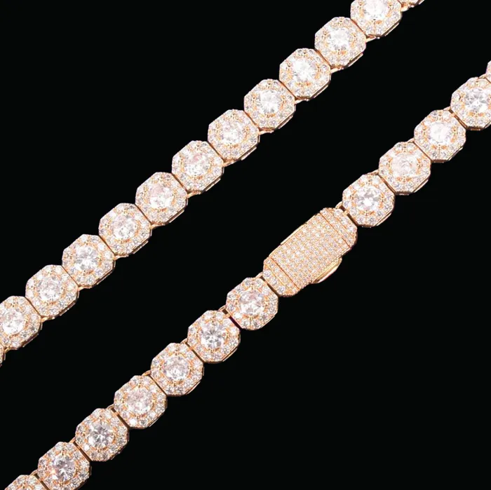 9MM Square Clustered Tennis Iced Out Diamond Necklace Bracelet Set Clustered Tennis Bracelets