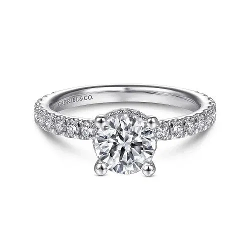 Alina 14K White Gold Hidden Halo Round Diamond Engagement Ring Setting Only GABRIEL CO Rings Alina 14K White Gold Hidden Halo Round Diamond Engagement Ring Setting Only GABRIEL CO Rings