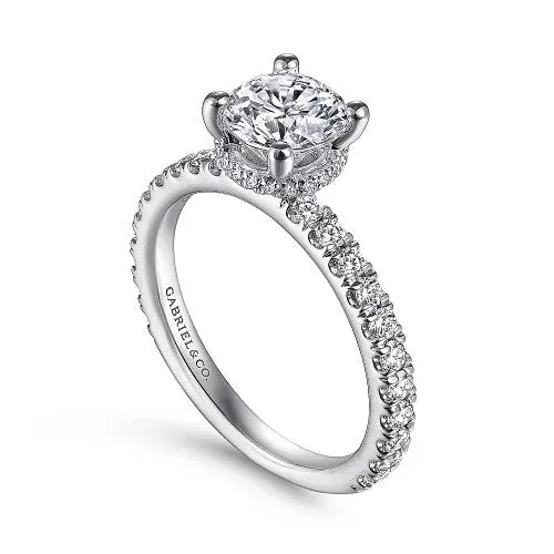 Alina 14K White Gold Hidden Halo Round Diamond Engagement Ring Setting Only GABRIEL CO Rings