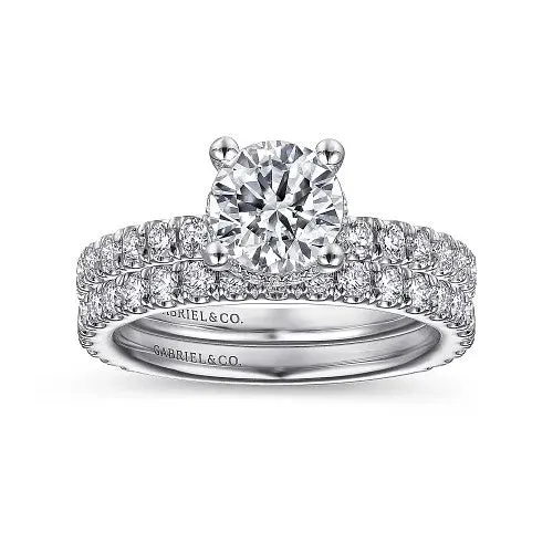 Alina 14K White Gold Hidden Halo Round Diamond Engagement Ring Setting Only GABRIEL CO Rings