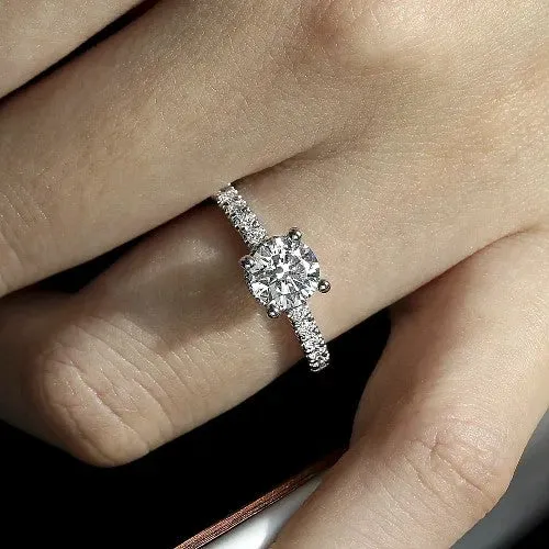 Alina 14K White Gold Hidden Halo Round Diamond Engagement Ring Setting Only GABRIEL CO Rings