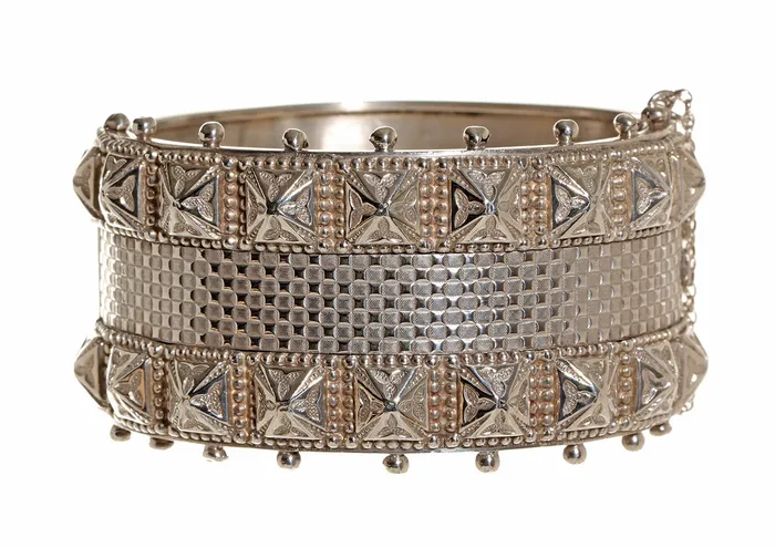 Bell Bird Antiques Bracelets English Sterling Studded Bangle Circa 1880s