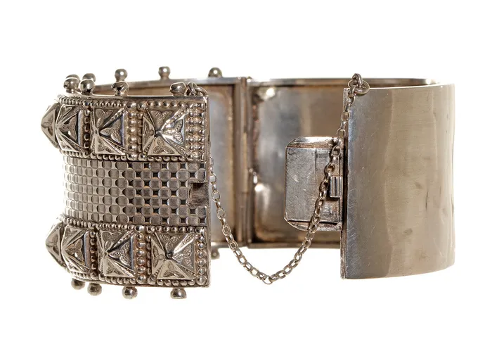 Bell Bird Antiques Bracelets English Sterling Studded Bangle Circa 1880s