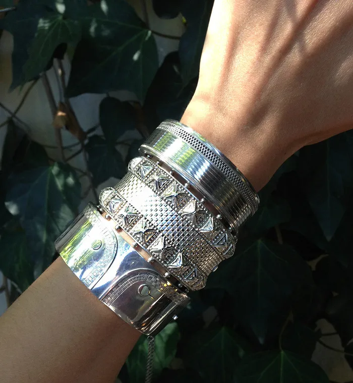 Bell Bird Antiques Bracelets English Sterling Studded Bangle Circa 1880s