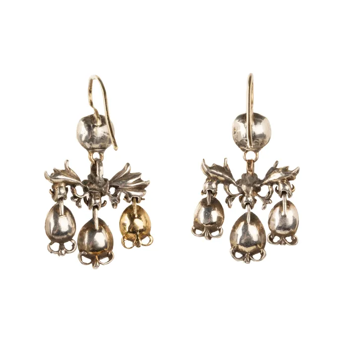 Bell Bird Antiques Earrings Georgian Era Ruby and Diamond Girandole Earrings