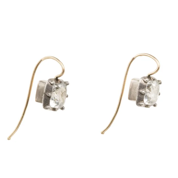 Bell Bird Antiques Earrings Georgian Era Square White Paste Earrings