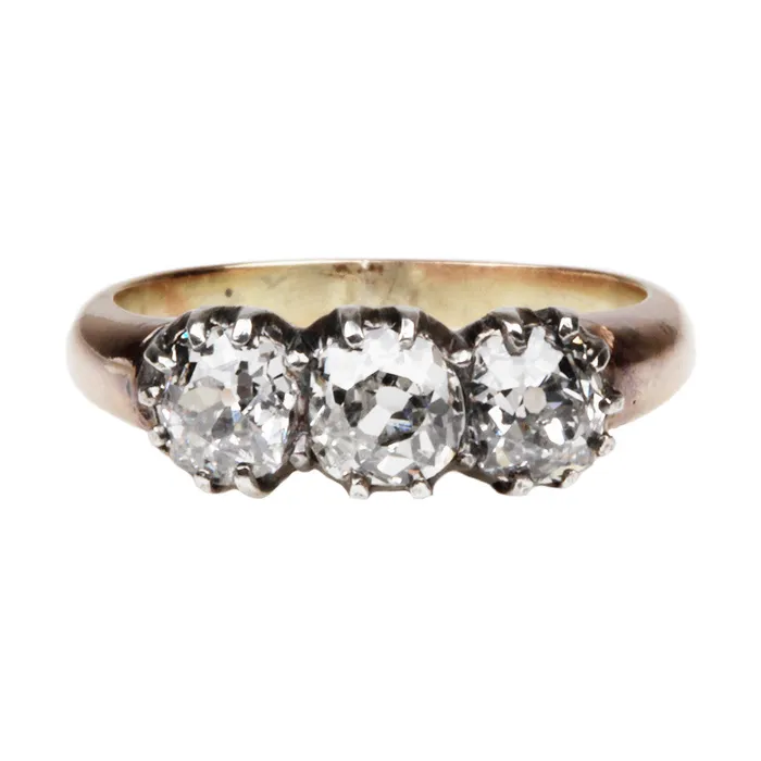 Bell Bird Antiques Rings 19th Century Three Stone Old Mine Cut Diamond Ring Bell Bird Antiques Rings 19th Century Three Stone Old Mine Cut Diamond Ring