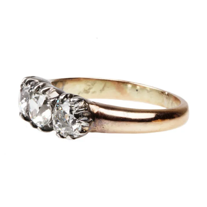 Bell Bird Antiques Rings 19th Century Three Stone Old Mine Cut Diamond Ring