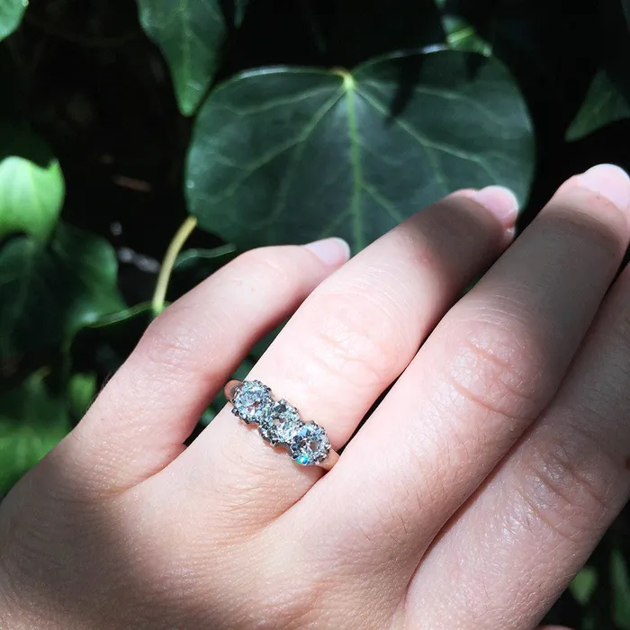 Bell Bird Antiques Rings 19th Century Three Stone Old Mine Cut Diamond Ring