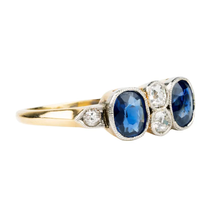 Bell Bird Antiques Rings Edwardian Sapphire and Diamond Ring