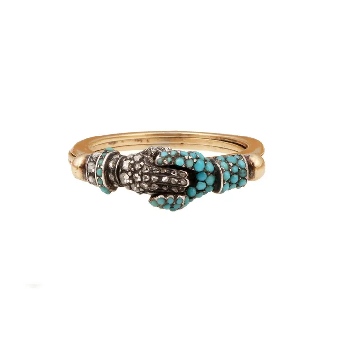 Bell Bird Antiques Rings Georgian Diamond Turquoise Gimmel Ring