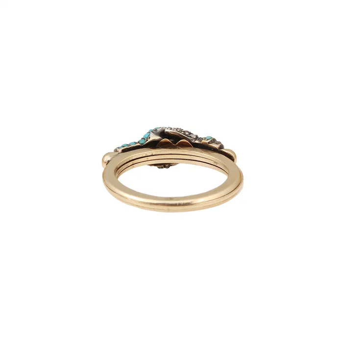 Bell Bird Antiques Rings Georgian Diamond Turquoise Gimmel Ring