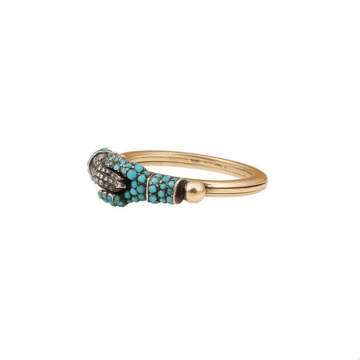 Bell Bird Antiques Rings Georgian Diamond Turquoise Gimmel Ring