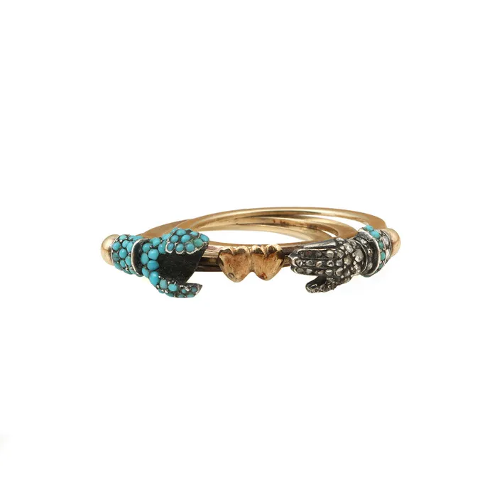 Bell Bird Antiques Rings Georgian Diamond Turquoise Gimmel Ring