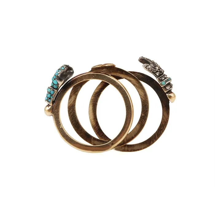 Bell Bird Antiques Rings Georgian Diamond Turquoise Gimmel Ring