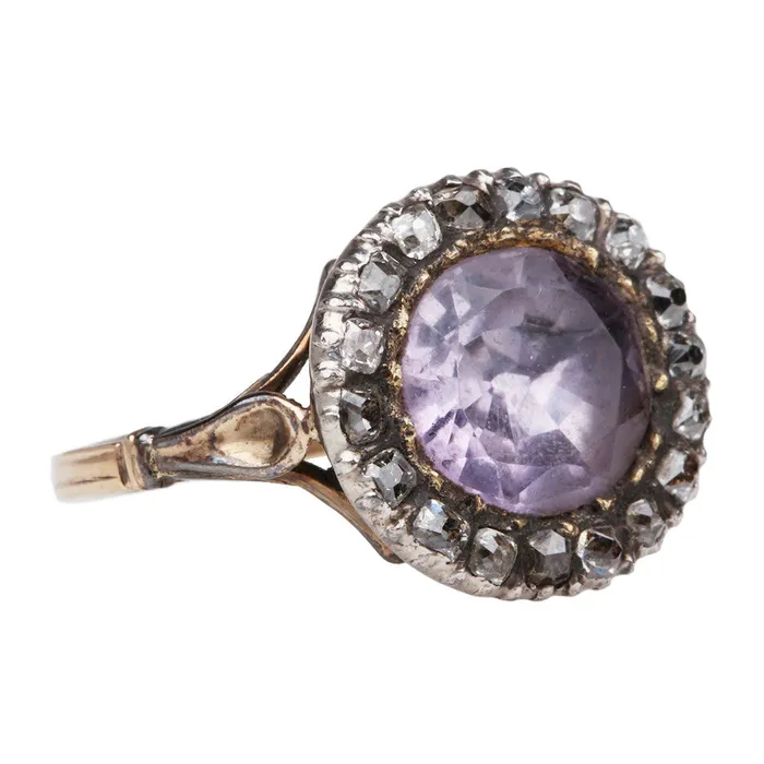 Bell Bird Antiques Rings Georgian Era Amethyst and Diamond Ring