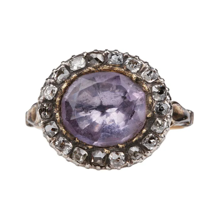 Bell Bird Antiques Rings Georgian Era Amethyst and Diamond Ring