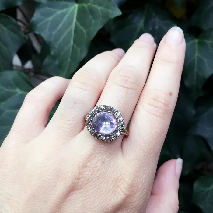 Bell Bird Antiques Rings Georgian Era Amethyst and Diamond Ring