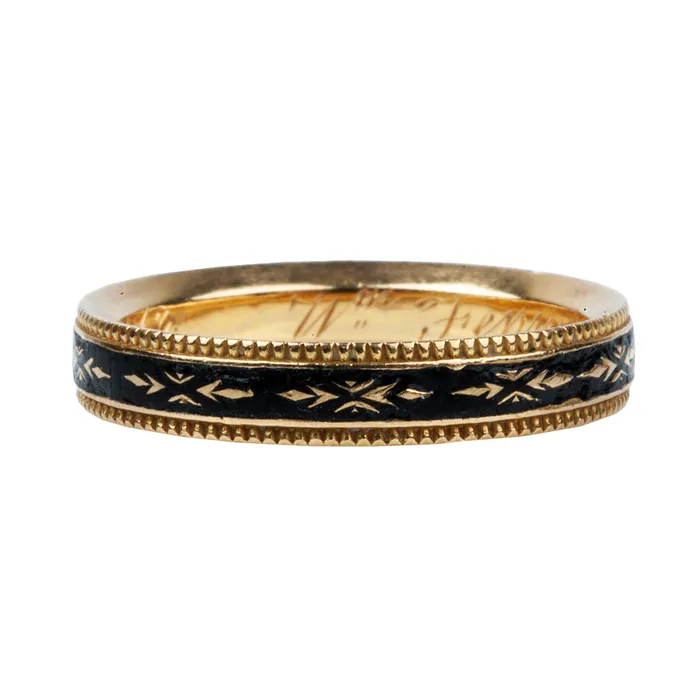 Bell Bird Antiques Rings Georgian Era Mourning Black Enamel Band