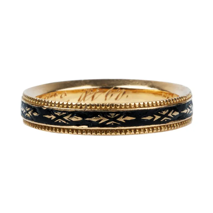 Bell Bird Antiques Rings Georgian Era Mourning Black Enamel Band