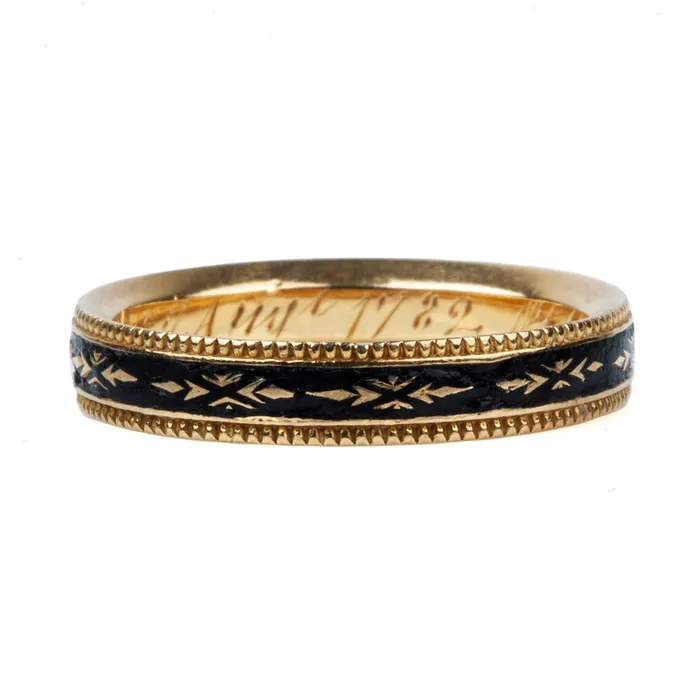 Bell Bird Antiques Rings Georgian Era Mourning Black Enamel Band