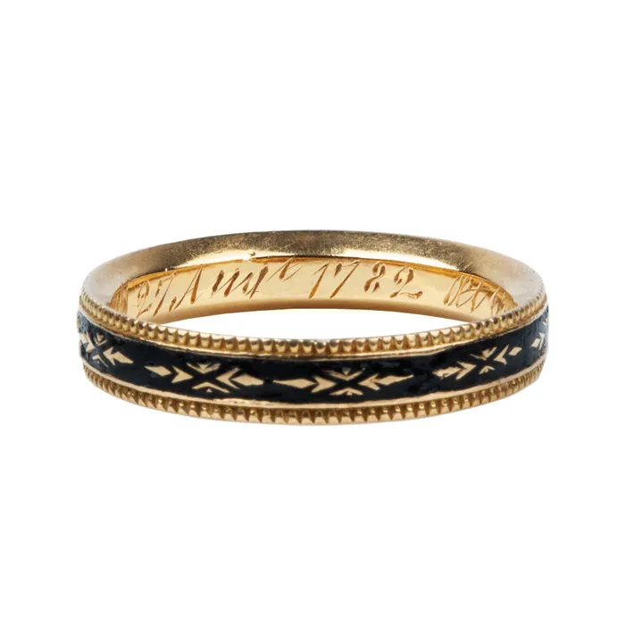 Bell Bird Antiques Rings Georgian Era Mourning Black Enamel Band