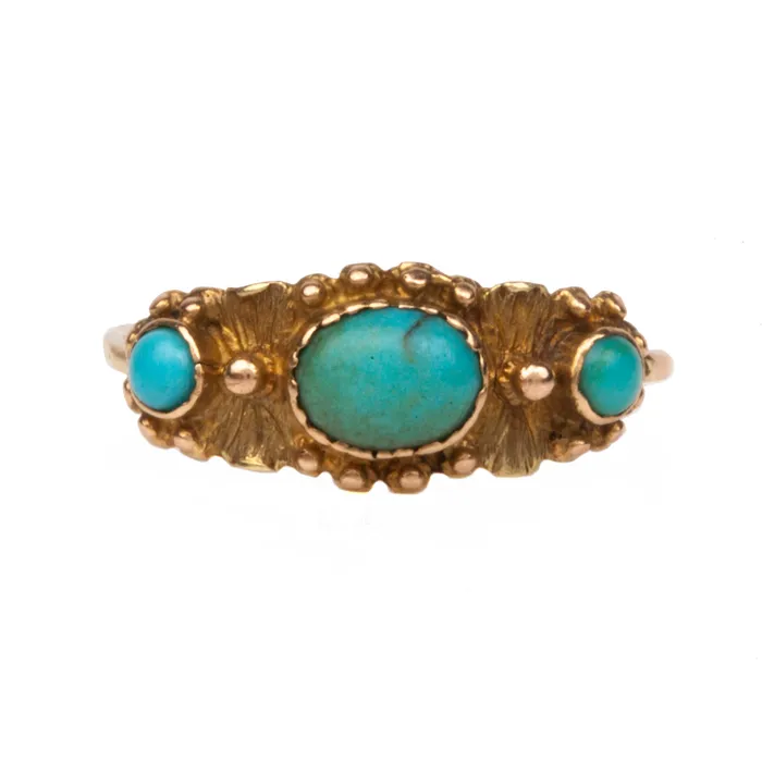Bell Bird Antiques Rings Georgian Era Turquoise Three Stone Ring