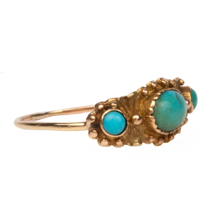 Bell Bird Antiques Rings Georgian Era Turquoise Three Stone Ring