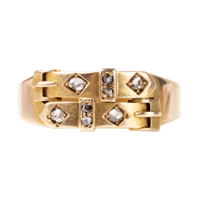 Bell Bird Antiques Rings Victorian era Diamond Double Buckle Ring