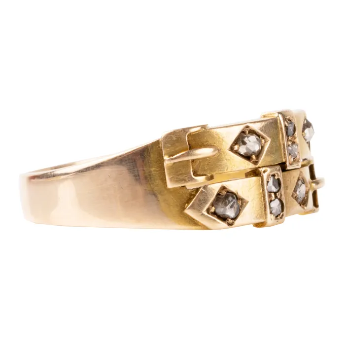Bell Bird Antiques Rings Victorian era Diamond Double Buckle Ring
