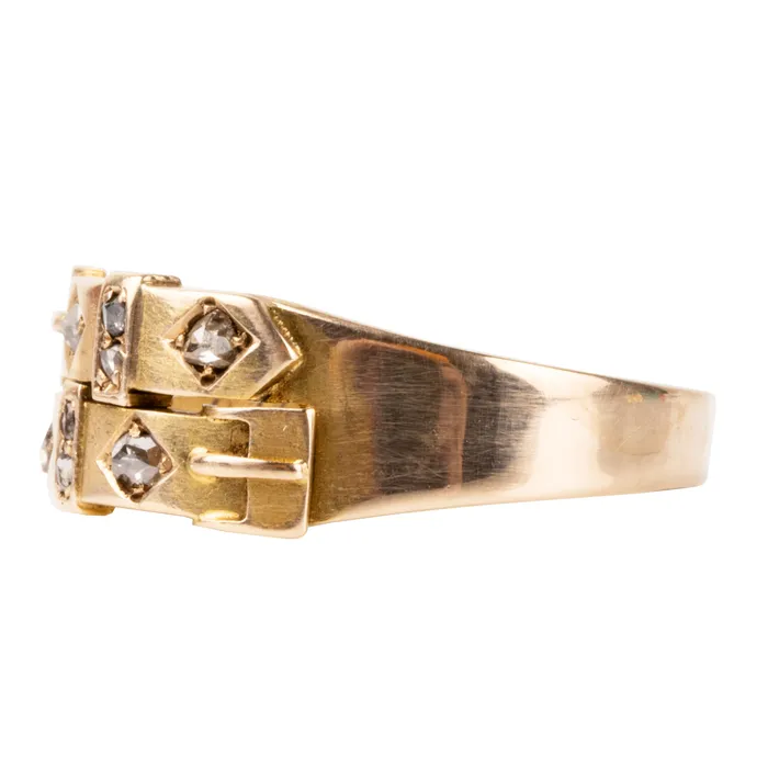 Bell Bird Antiques Rings Victorian era Diamond Double Buckle Ring