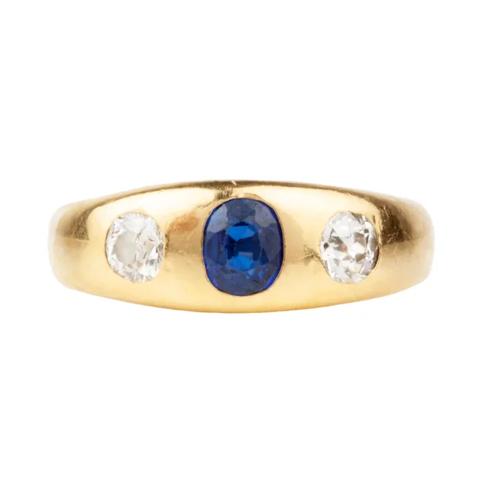 Bell Bird Antiques Rings Victorian era three stone diamond and sapphire ring Bell Bird Antiques Rings Victorian era three stone diamond and sapphire ring