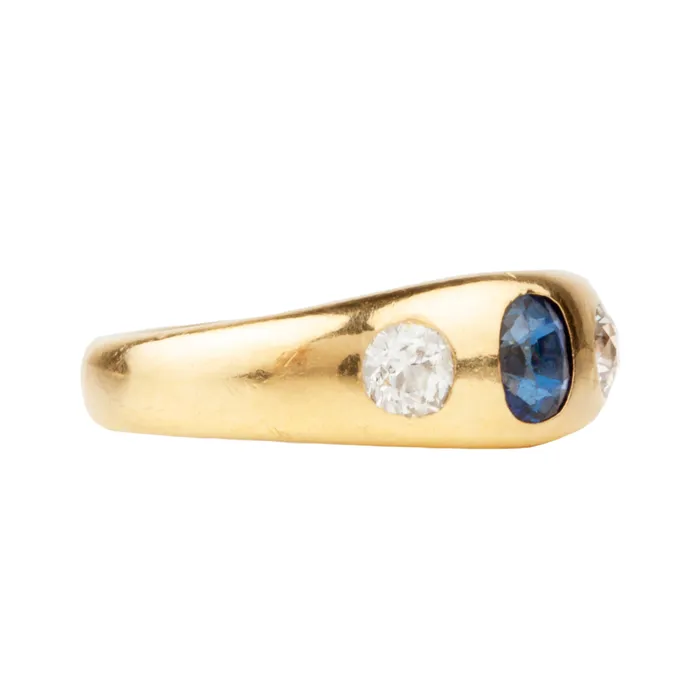 Bell Bird Antiques Rings Victorian era three stone diamond and sapphire ring