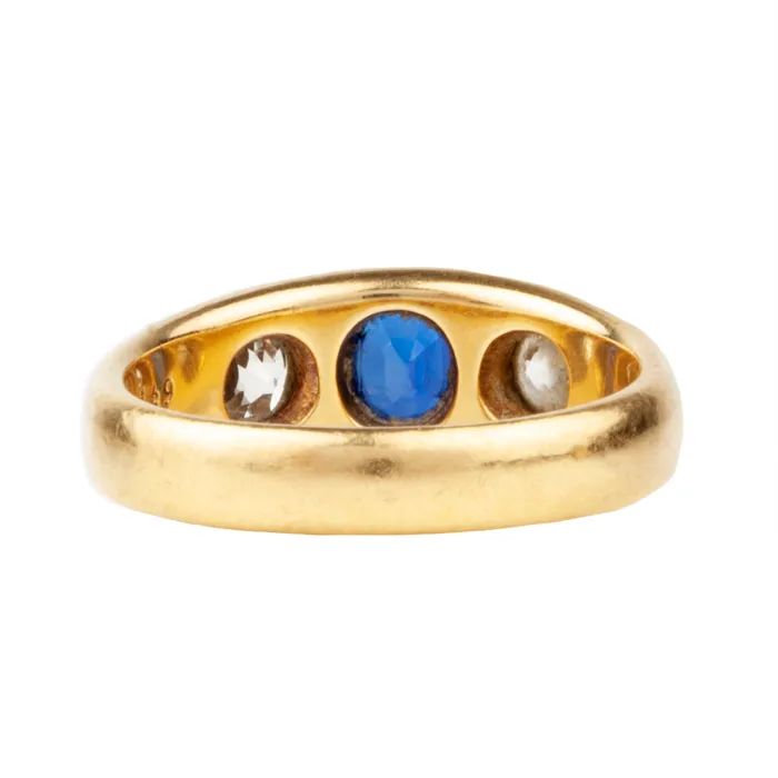 Bell Bird Antiques Rings Victorian era three stone diamond and sapphire ring
