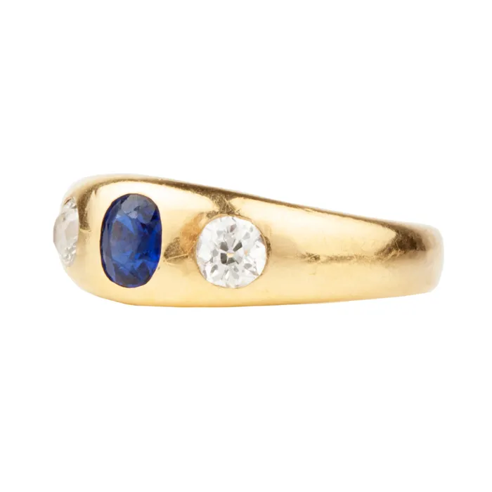Bell Bird Antiques Rings Victorian era three stone diamond and sapphire ring