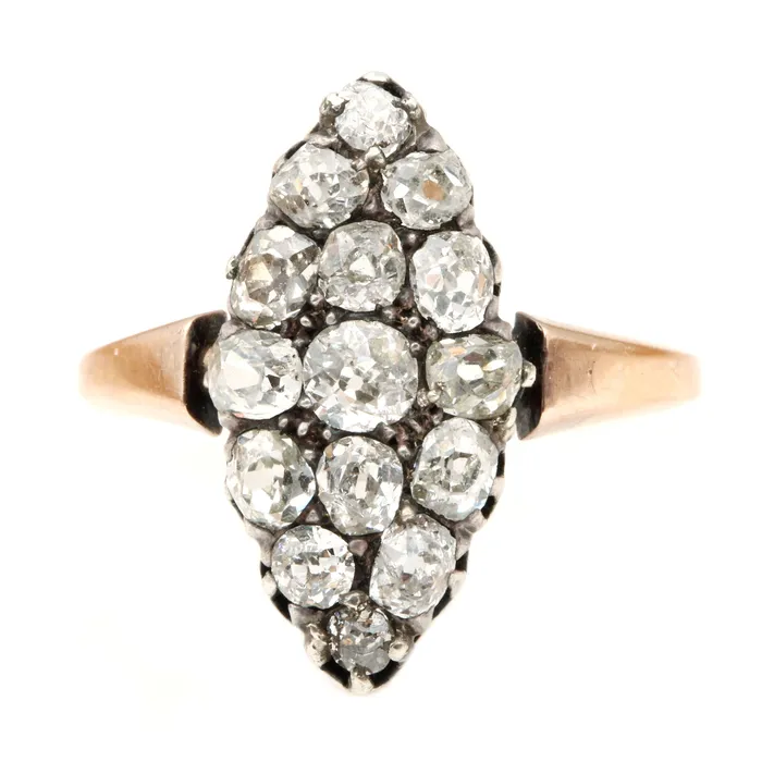 Bell Bird Antiques Rings Victorian Navette Shape Diamond Ring