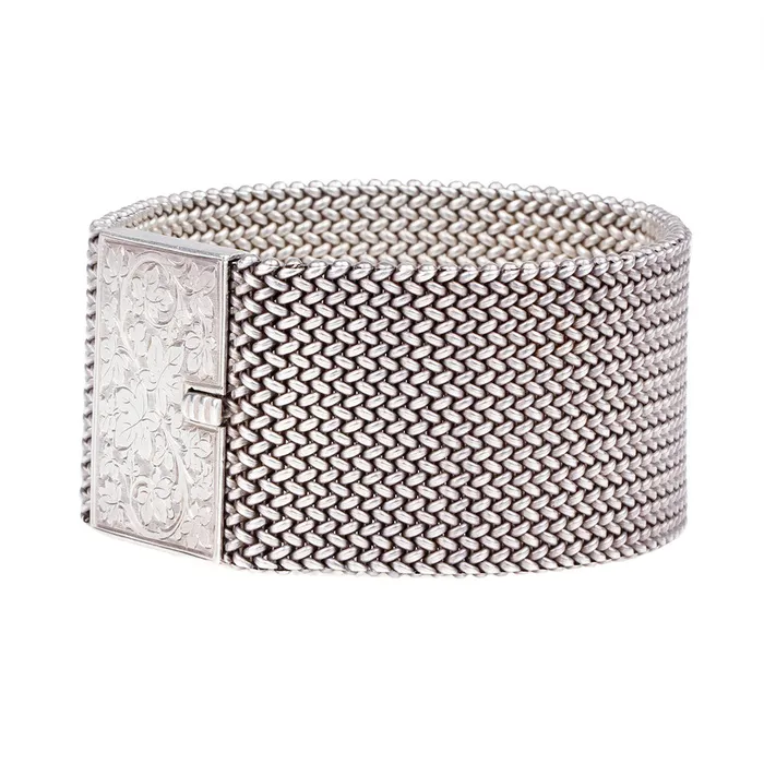 Bell Bird Antiques Victorian Era Sterling Silver Woven Bracelet Bracelets