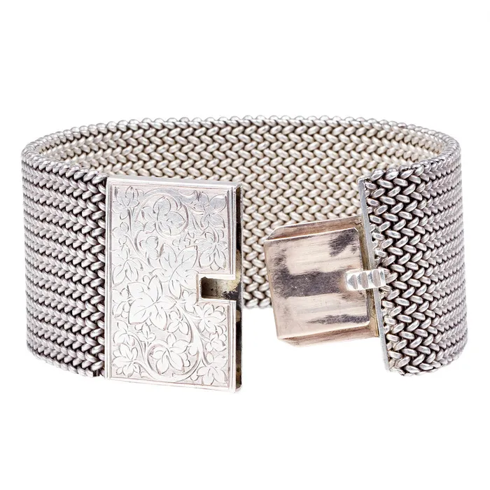 Bell Bird Antiques Victorian Era Sterling Silver Woven Bracelet Bracelets