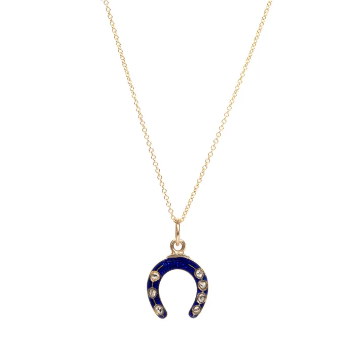 Bell Bird Rings Petite Blue Enamel and Diamond Horseshoe