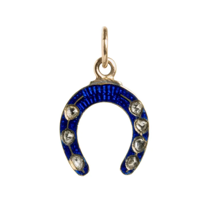Bell Bird Rings Petite Blue Enamel and Diamond Horseshoe