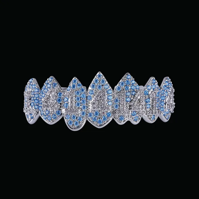 BLUE LOVERS Shark Vampire 8 Fang Blue Iced Out Diamond Grillz Rings