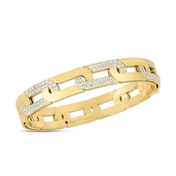 Bracelets 18K YELLOW GOLD NAVARRA LARGE ALTERNATING DIAMOND LINK WIDE BANGLE ROBERTO COIN Bracelets 18K YELLOW GOLD NAVARRA LARGE ALTERNATING DIAMOND LINK WIDE BANGLE ROBERTO COIN