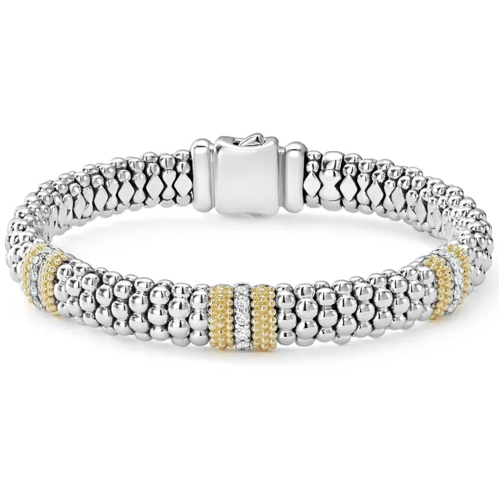 Bracelets Caviar Lux Three Station Diamond Caviar Bracelet 9mm LAGOS