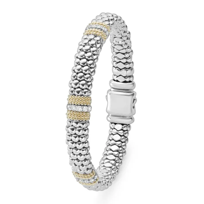 Bracelets Caviar Lux Three Station Diamond Caviar Bracelet 9mm LAGOS