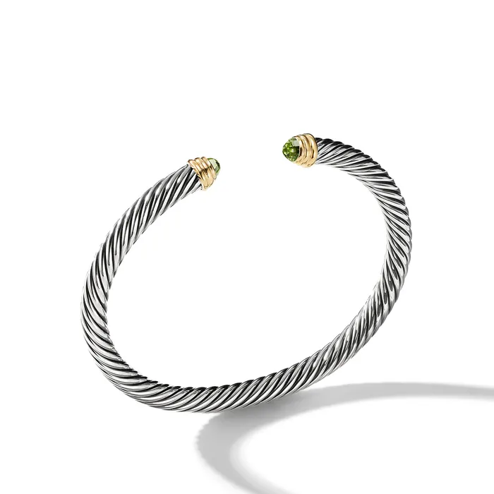 Bracelets David Yurman Classic Cable Bracelet in Sterling Silver with 14K Yellow Gold and Peridot 5mm Bracelets David Yurman Classic Cable Bracelet in Sterling Silver with 14K Yellow Gold and Peridot 5mm