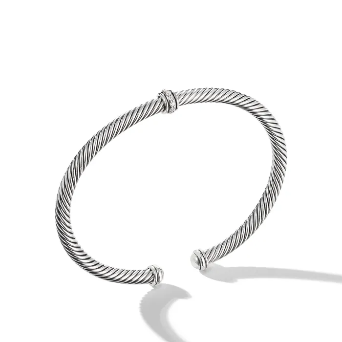 Bracelets David Yurman Classic Cable Station Bracelet in Sterling Silver with Diamonds 4mm Bracelets David Yurman Classic Cable Station Bracelet in Sterling Silver with Diamonds 4mm
