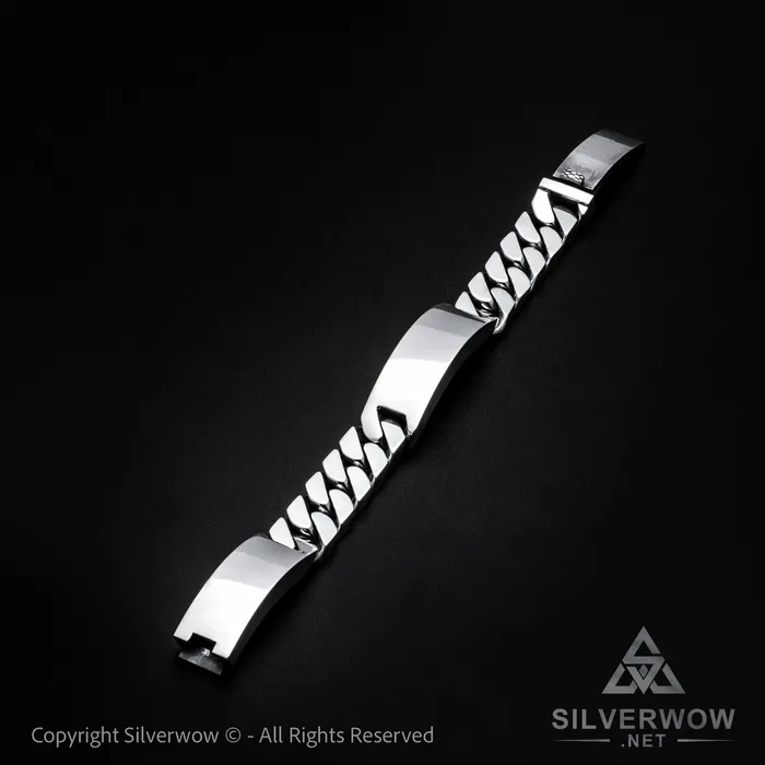 Bracelets Double Plate Identity Bracelet 15 mm Wide silverwow Bracelets Double Plate Identity Bracelet 15 mm Wide silverwow