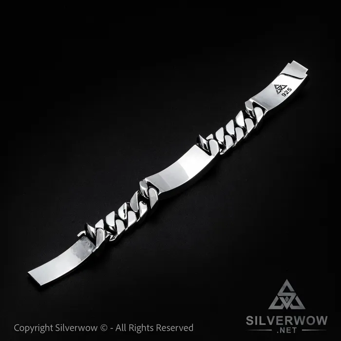 Bracelets Double Plate Identity Bracelet 15 mm Wide silverwow Bracelets Double Plate Identity Bracelet 15 mm Wide silverwow