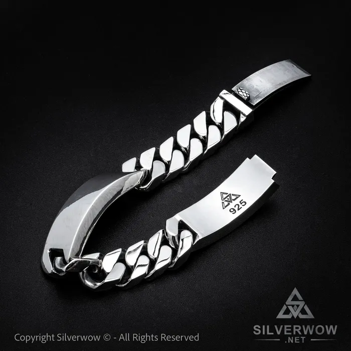 Bracelets Double Plate Identity Bracelet 15 mm Wide silverwow Bracelets Double Plate Identity Bracelet 15 mm Wide silverwow