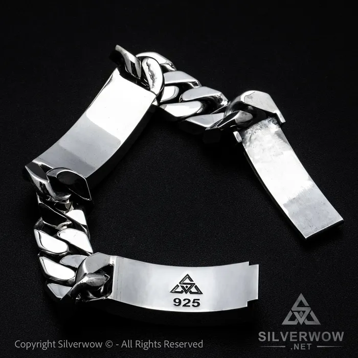 Bracelets Double Plate Identity Bracelet 15 mm Wide silverwow Bracelets Double Plate Identity Bracelet 15 mm Wide silverwow
